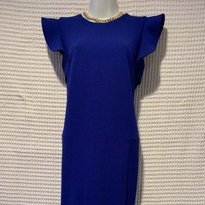 NEW Calvin Klein Royal Blue Sleeveless Dress with Gold Zipper Back